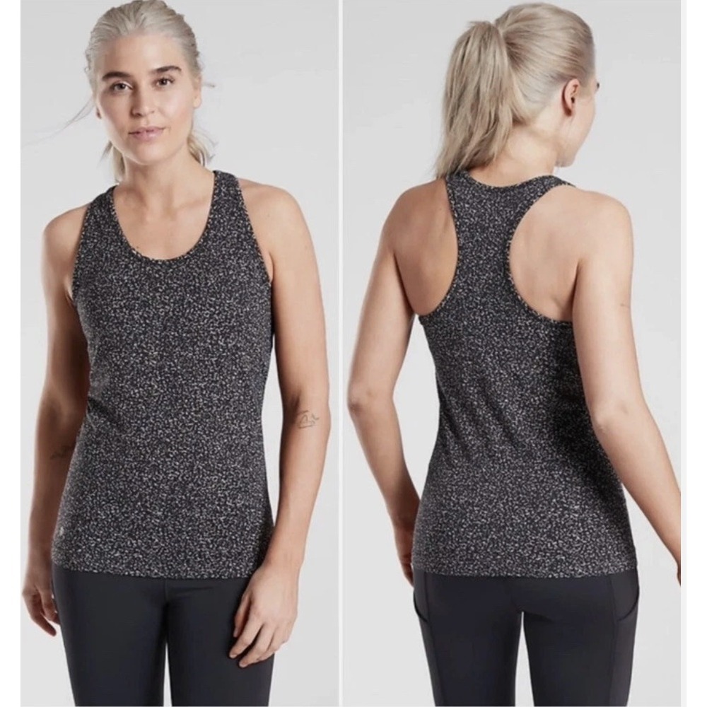 Athleta Speedlight Gravel  Tank Top‎ Racerback Black Beige Speckled Sz XS